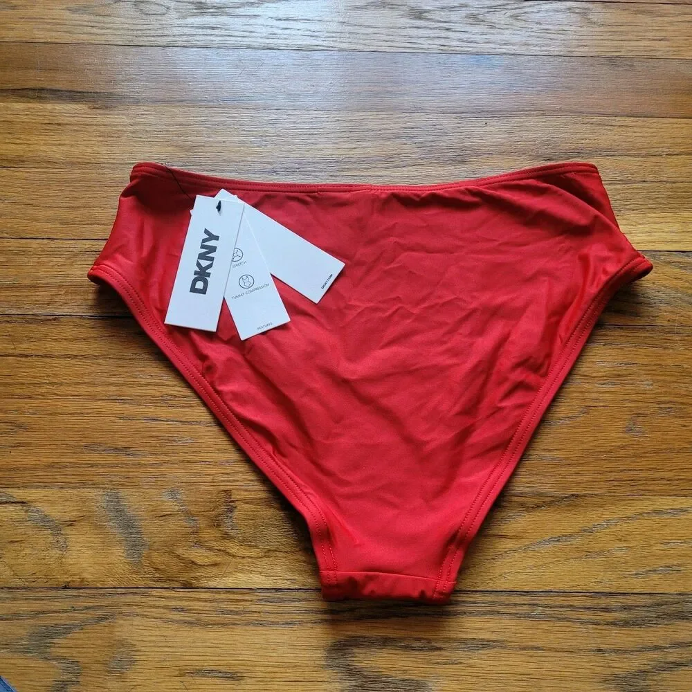 NWT DKNY Women's Classic Mid Rise Stretch Real Red Bikini Bottoms Small MSRP $50 - Picture 5 of 5
